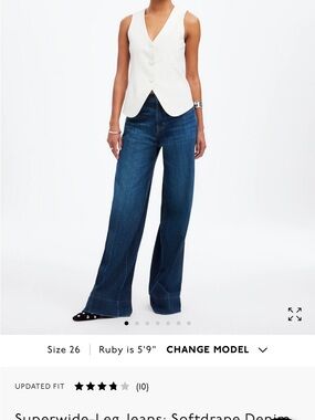 Madewell Wide-Leg Jeans in Deep Blue Denim, size 26